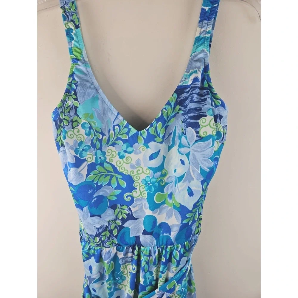 VTG MAXINE OF HOLLYWOOD FLORAL SWIMSUIT 16 one pc Tie Belt ROMPER STYLE